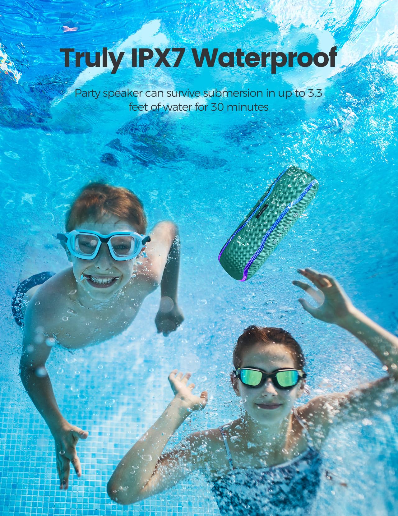 Portable Bluetooth Speaker, IPX7 Waterproof Wireless Speaker with Colorful Flashing Lights, 25W Super Bass 24H Playtime, 100ft Range, TWS Pairing for Outdoor, Home, Party, Beach, Travel